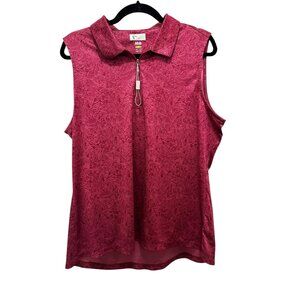 Greg Norman ML75 Womens Sleeveless 1/4 Zip Polo XXL Floral Print Moisture Wickin
